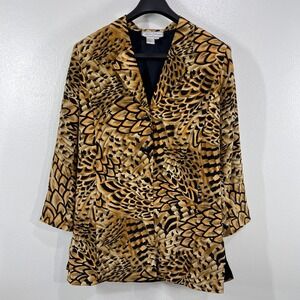Diane‎ Gilman 100% Silk Blazer Large Vintage Animal Print Statement Jacket